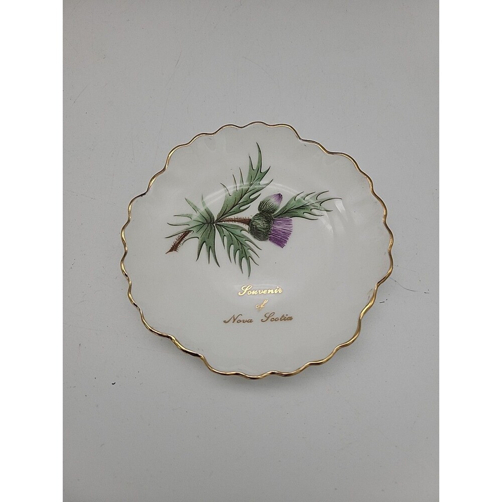 Vtg Nova Scotia Thistle Souvenir Plate Adderley Bone China Canada Purple Flower